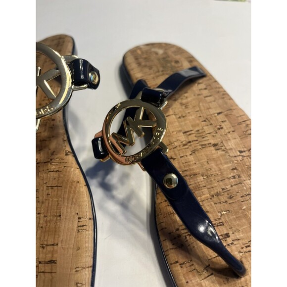 Michael Kors jet set jelly Cork flip flop MK Metal Logo Navy Blue Sz 7 - Picture 4 of 13